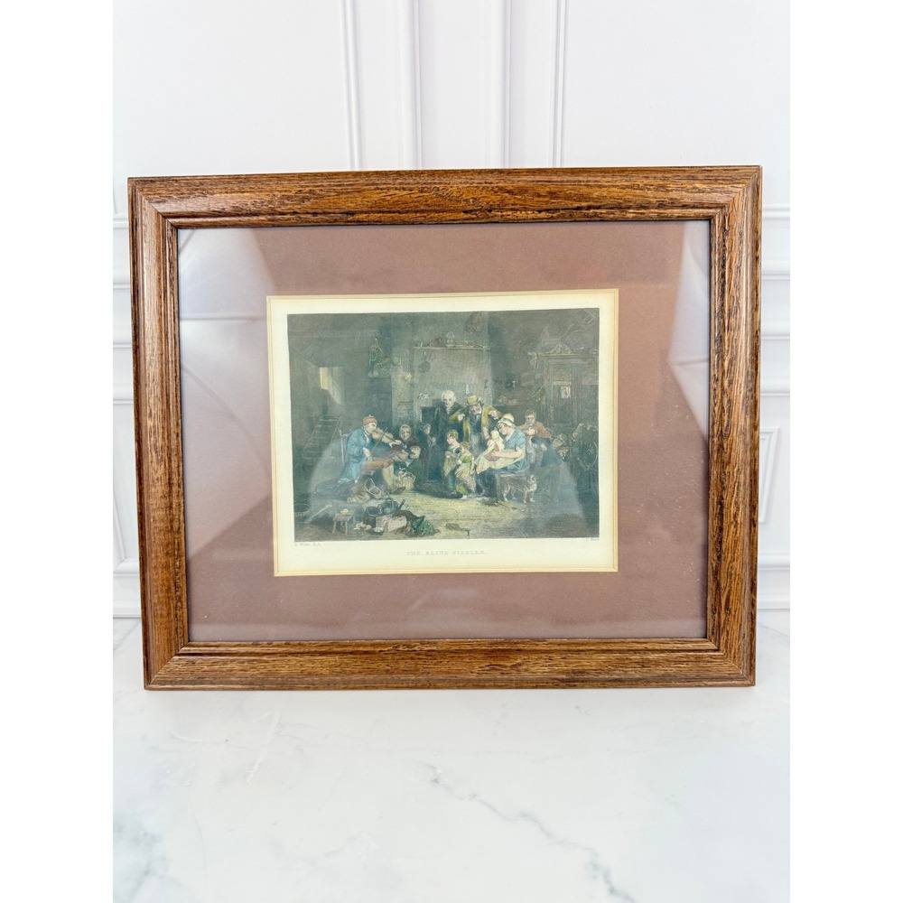 VTG 1840 Framed Steel Engraved Lithograph "The Blind Fiddler" Sir David Wilkie